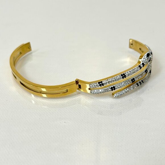 New Snake Wrap White & Black Rhinestone Stainless Steel Hinge Bangel Bracelet - Picture 8 of 8